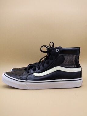 Vans SK8 Hi Top Black Leather Mesh Shoes Women's Size 7